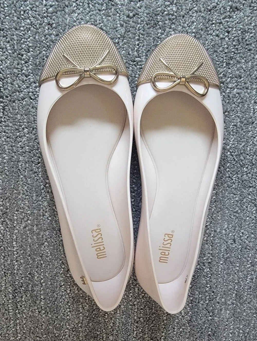 Melissa Beige Gold Wire Bow Jelly Ballet Flats 5